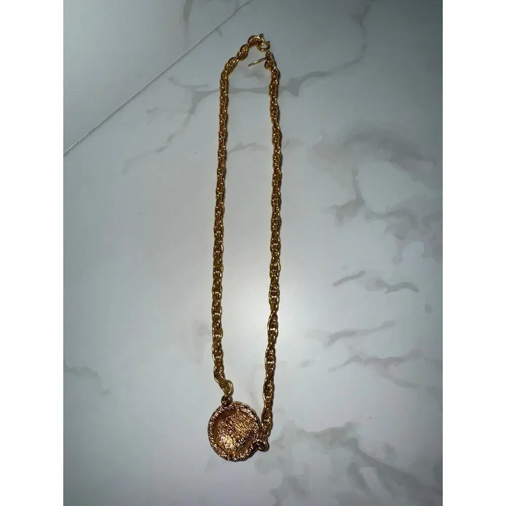 Chanel CC Quilted Round Pendant Necklace - Gold-Tone